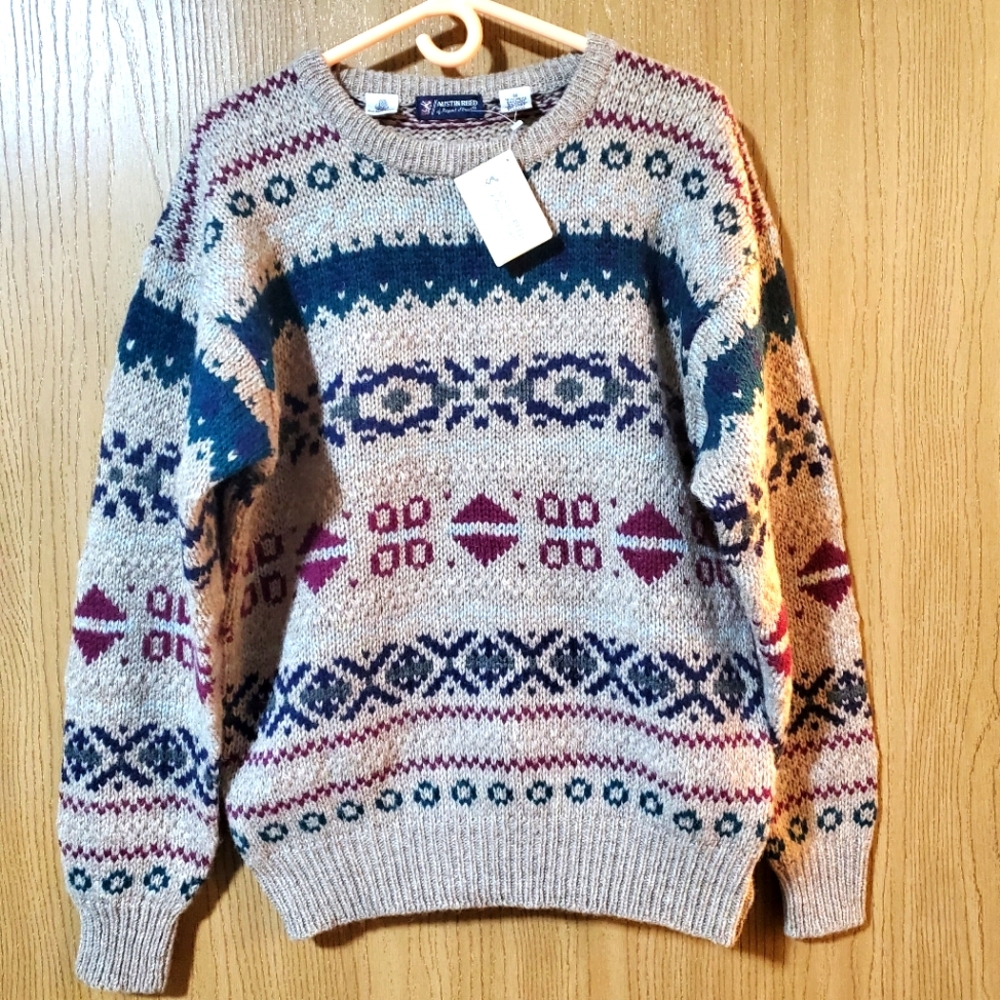 NWT Vintage Austin Reed Mens Wool Nordic Knit Sweater size M